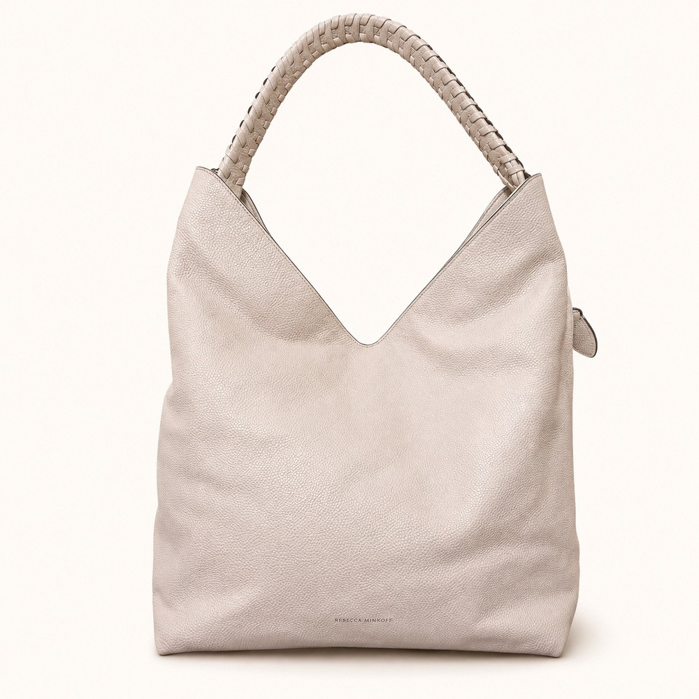 Rebecca‎ Minkoff Chain Hobo Bag Cream Leather Handle Side Zippers Quiet Luxury